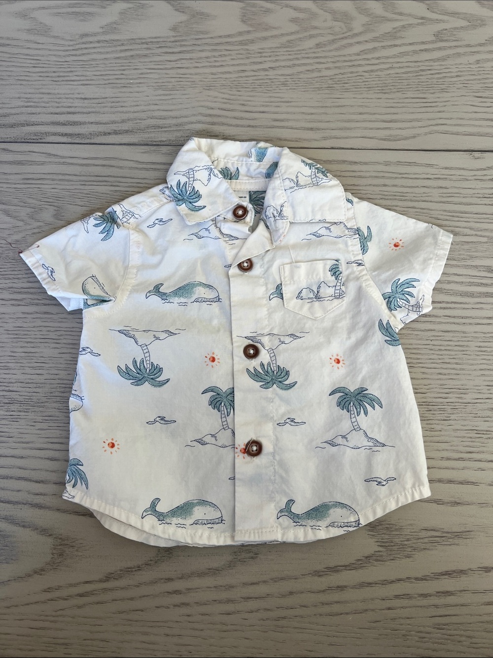 Tropical Whale Print Short-Sleeve Button-Down Shirt - White/Blue